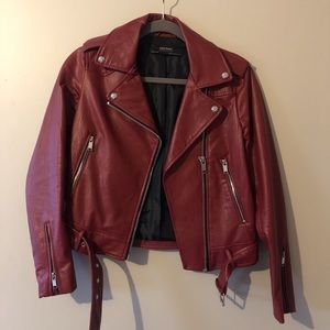 Zara Red Leather Moto Jacket